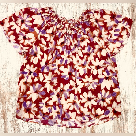 Rails Kamila Short Sleeve Pink Floral Blouse in Amaranth EUC sz Large! - Picture 2 of 8